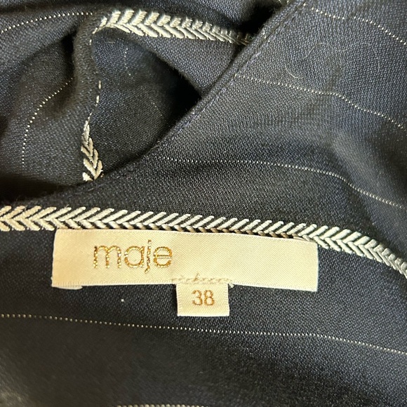 Maje Pandora Navy Blue Woven Stripe Twill Jacquard Jumpsuit Panti Marine Sz 38 M - Picture 13 of 14